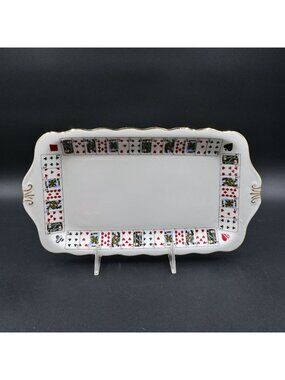 Queen's China Cut For Coffee Sandwich Platter Tray Vintage Poker Cards